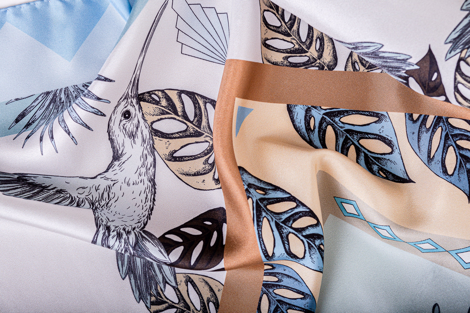 Blue Hummingbird Art Deco Silk Scarf